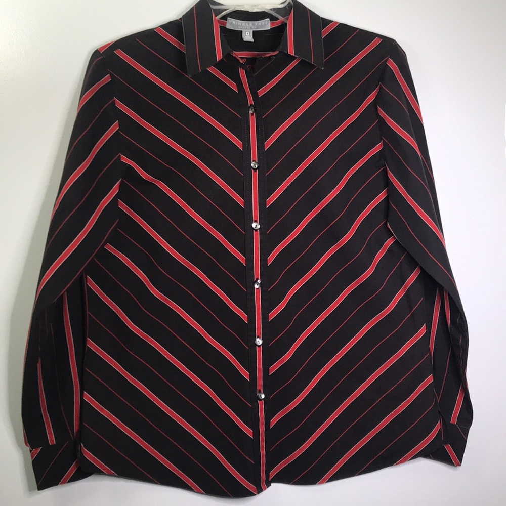 Foxcroft Red & Black Striped Shirt